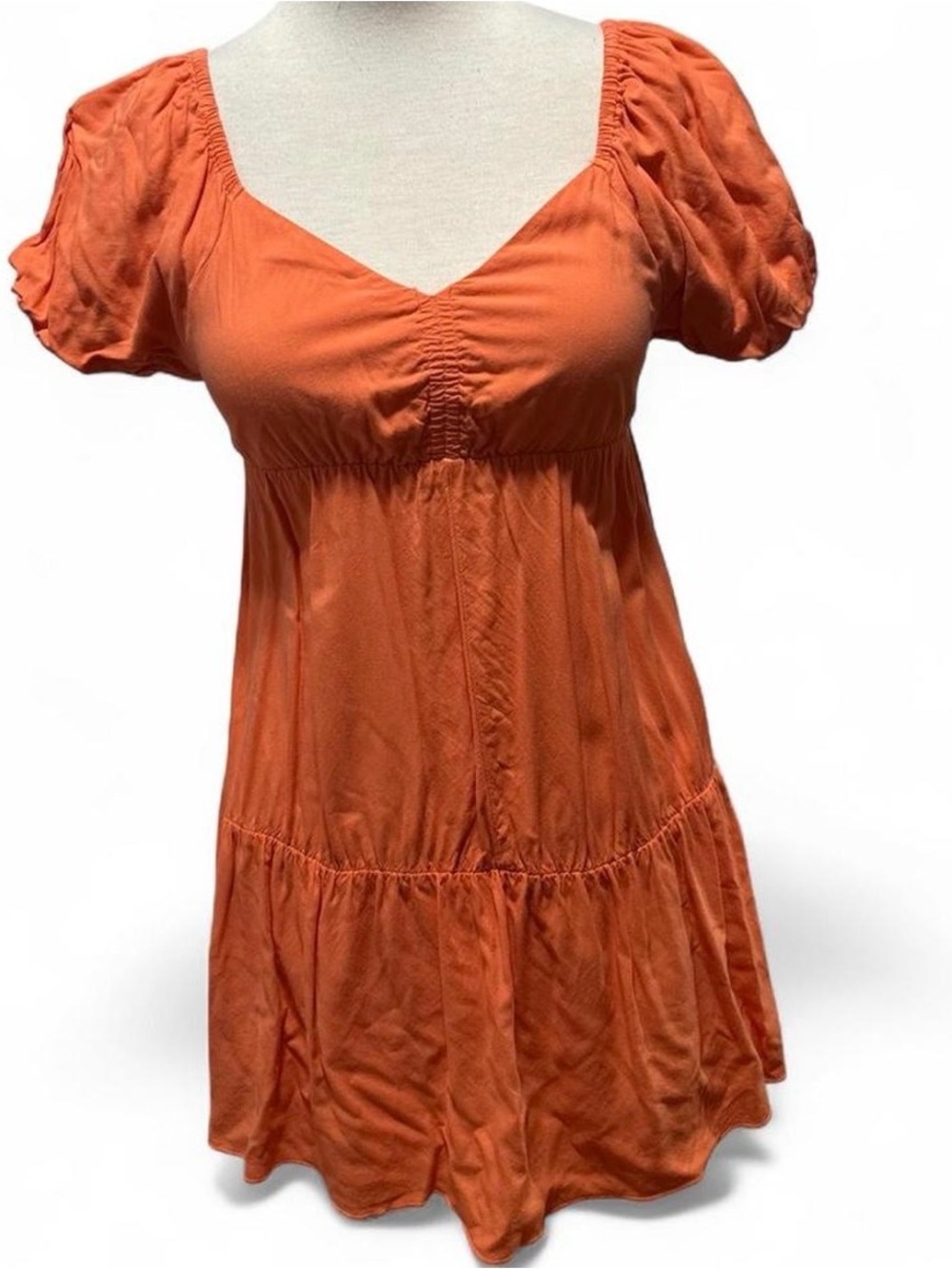 Women’s Orange Puff-Sleeve V-Neck Top
